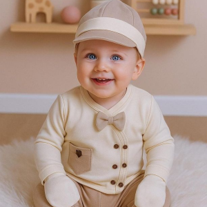Ensemble de sortie de maternité 5 pièces en coton avec nœud papillon – Bébé garçon