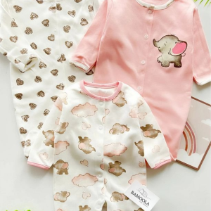 Combinaison 3 pièces en coton, motif éléphant rose (FILLE - GARÇON - NOUVEAU-NÉ)