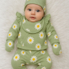 Ensemble de sortie de maternité 5 pièces pour nouveau-née fille, vert clair à motif marguerite