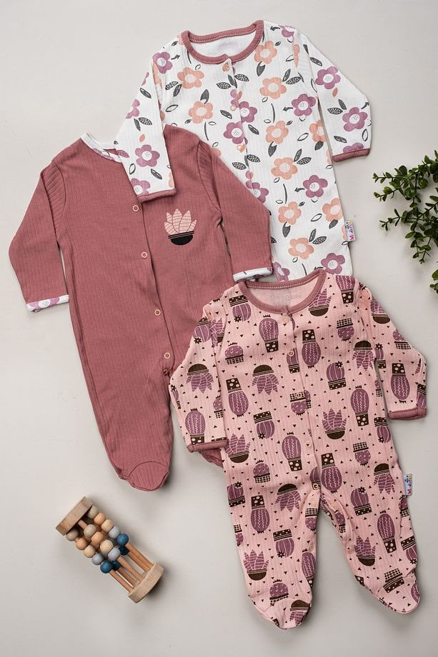 Ensemble de 3 combinaisons pour fille – Nouveau-né 3-6-9 mois – Motif cactus et fleurs – Tenue pour nouveau-né - Image 2
