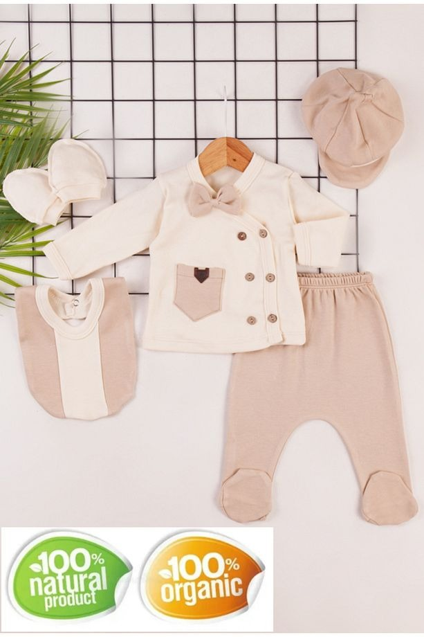 Ensemble de sortie de maternité 5 pièces en coton avec nœud papillon – Bébé garçon - Image 2