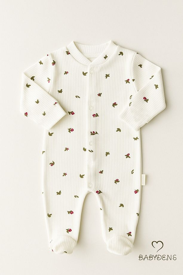 Combinaison bébé avec motif fleuri et bords côtelés – confortable avec boutons-pression, en 100 % coton côtelé, pour nouveau-né. - Image 4