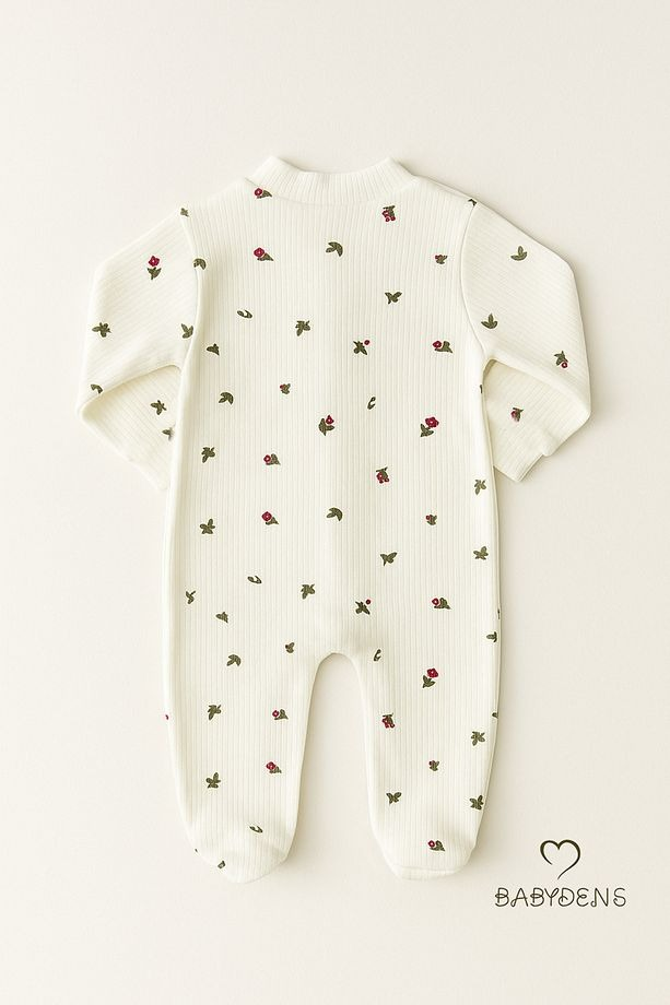 Combinaison bébé avec motif fleuri et bords côtelés – confortable avec boutons-pression, en 100 % coton côtelé, pour nouveau-né. - Image 5