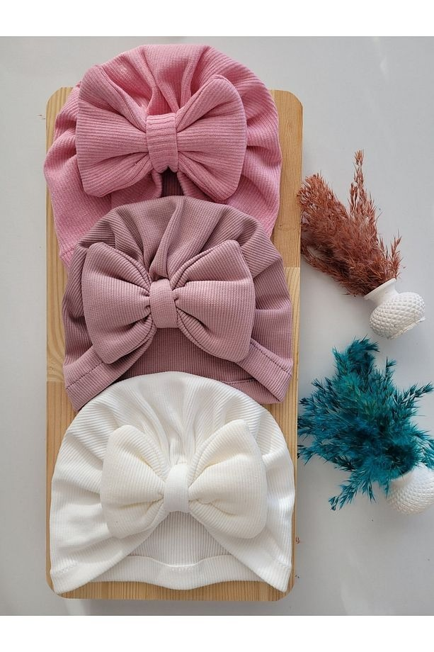 Lot de 3 Bonnets Turban avec Gros Nœud pour Bébé