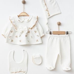 Trousseau de Naissance Bébé 5 Pièces Brodé à Fleurs