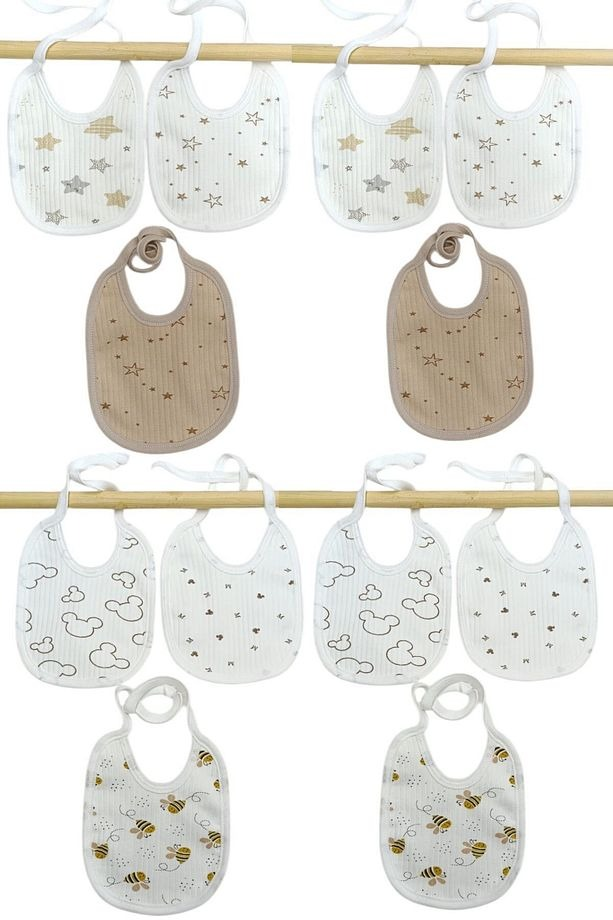 Lot de 12 Bavettes Coton pour Bébé Motifs Étoiles, Nuages et Abeilles
