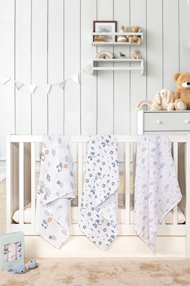 Ensemble de 3 Langes Imprimés Mouton, Étoiles et Landau – Image 2